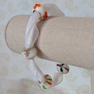 Petal Drift White Ribbon Bracelet